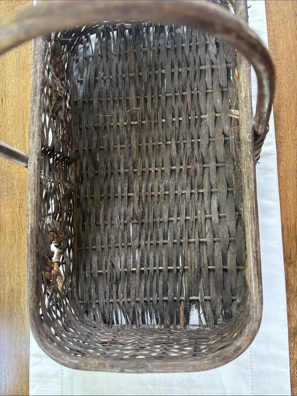 Vintage Woven Wicker Basket with Heart Cutouts 17”x9.5” Cottagecore